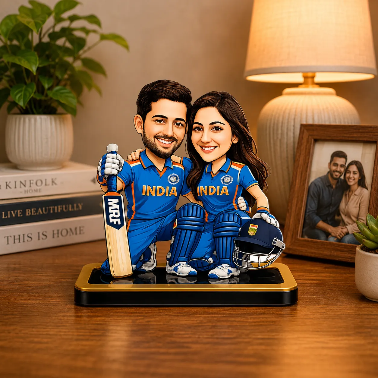Personalized Cricket Couple Caricature – Cricket-Themed Acrylic Gift - Image 4