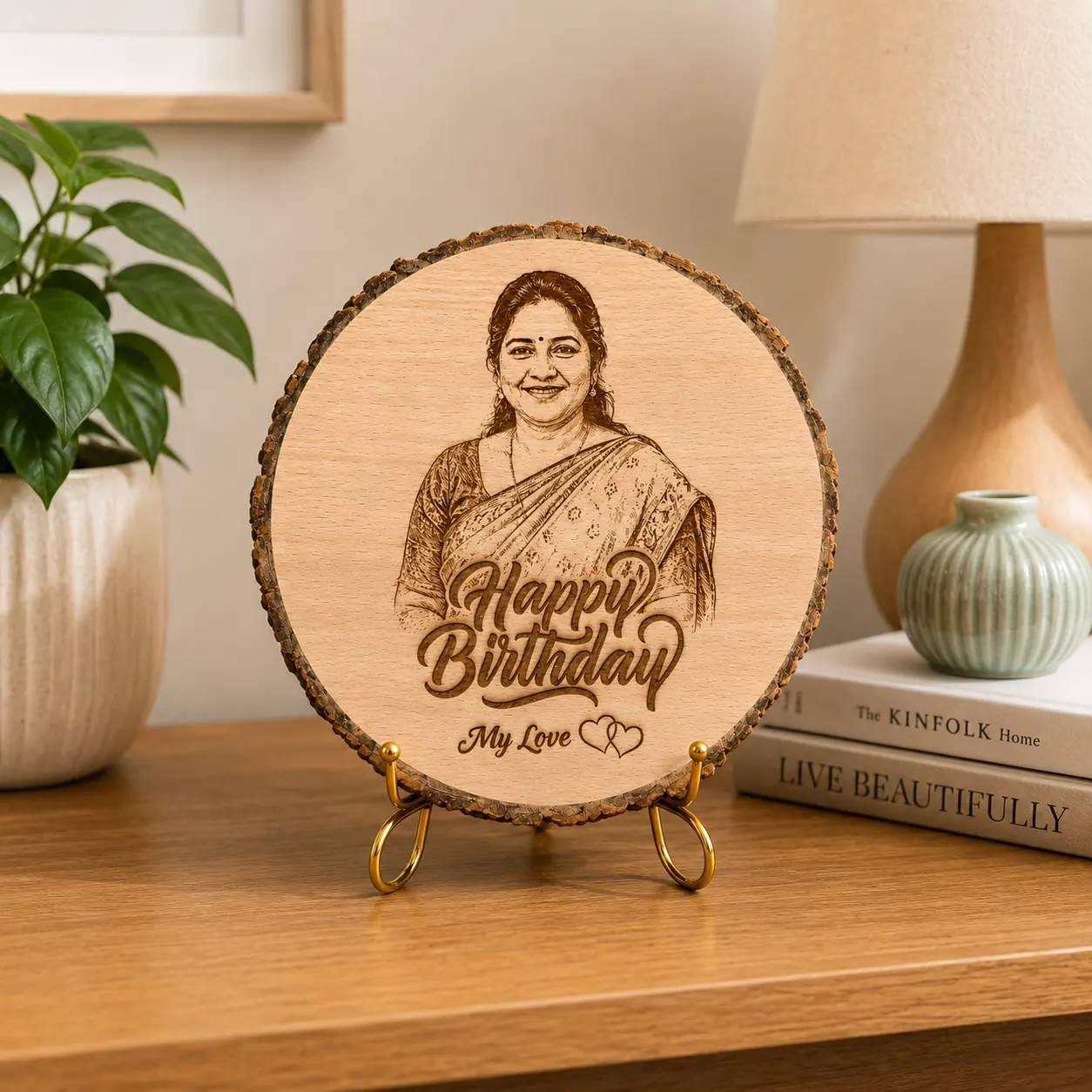 Laser Engraved Wood Slice Personalized Photo and Text - Image 2