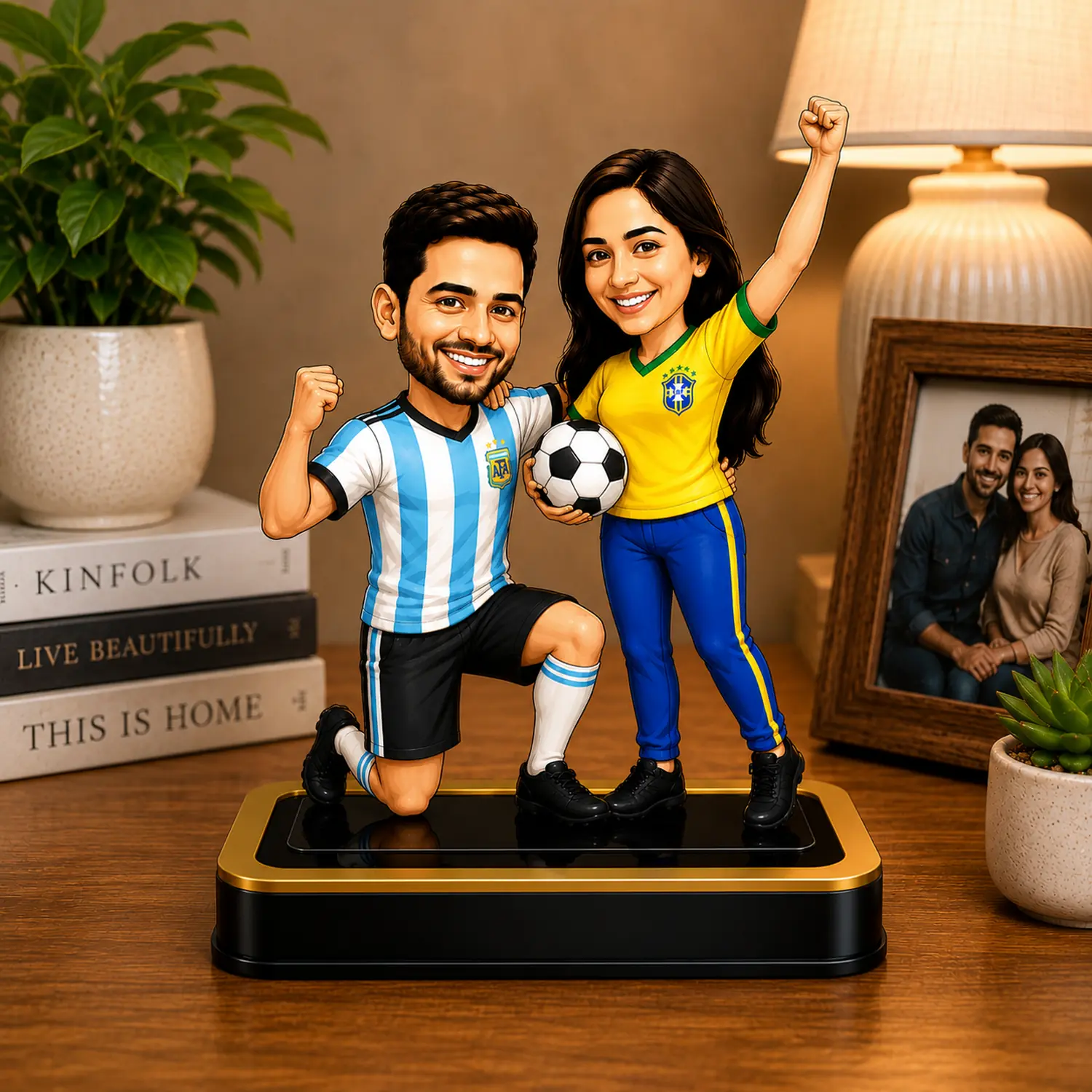 Personalized Football Couple Caricature – Custom Football Fan Acrylic Gift - Image 4