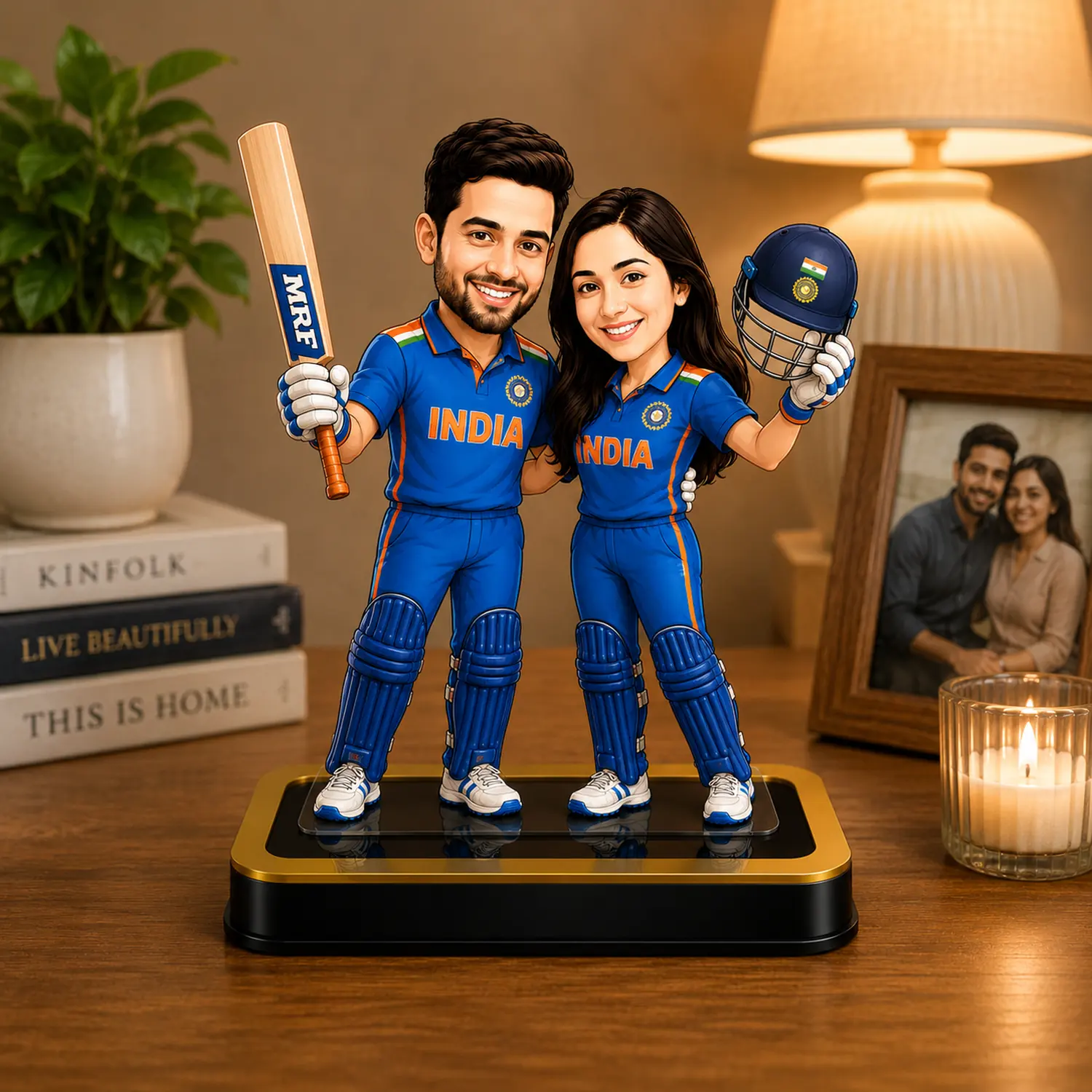 Personalized Cricket Couple Gift – Cricket-Themed Acrylic Caricature - Image 4