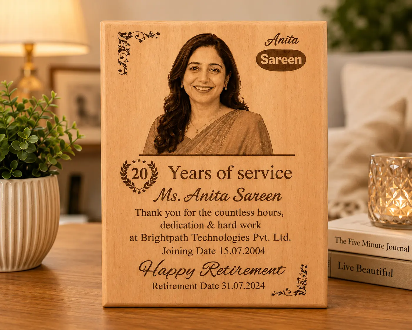 Personalized Wooden Retirement Plaque with Engraved Custom Photo and Text - Image 4