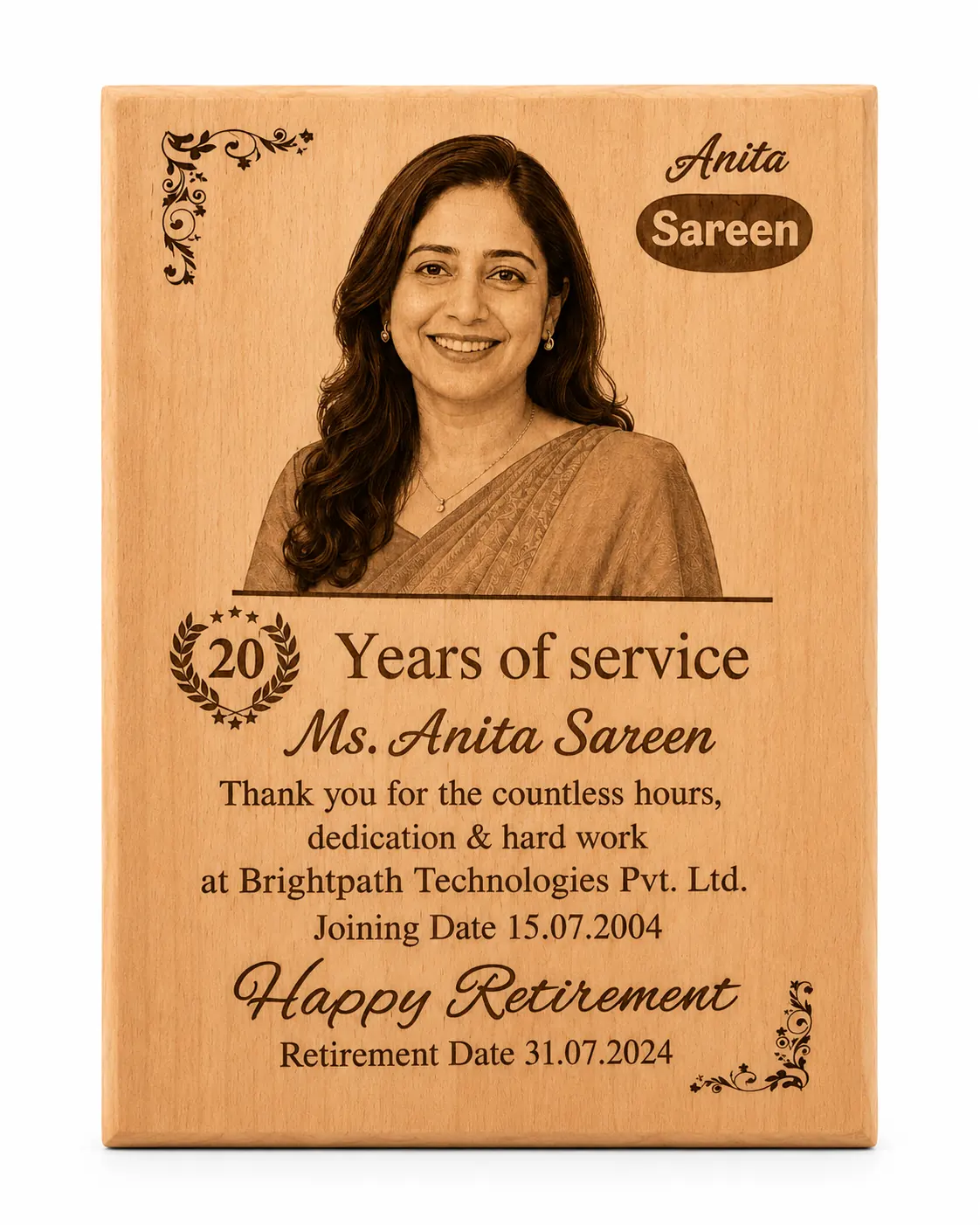 Personalized Wooden Retirement Plaque with Engraved Custom Photo and Text - Image 2