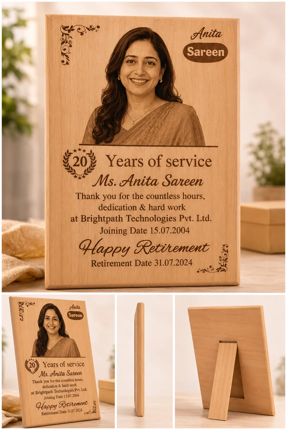 Personalized Wooden Retirement Plaque with Engraved Custom Photo and Text - Image 3