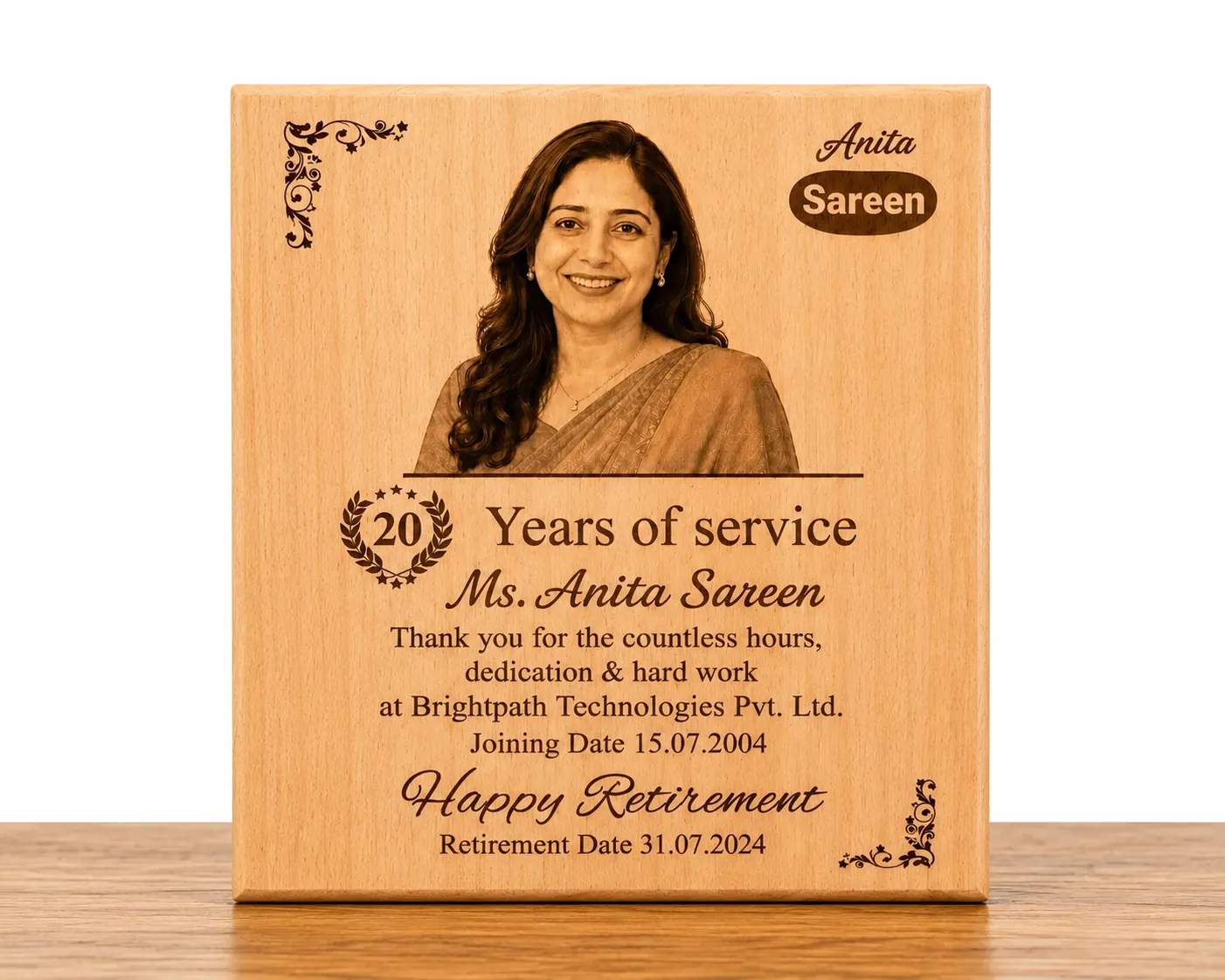 Personalized Wooden Retirement Plaque with Engraved Custom Photo and Text