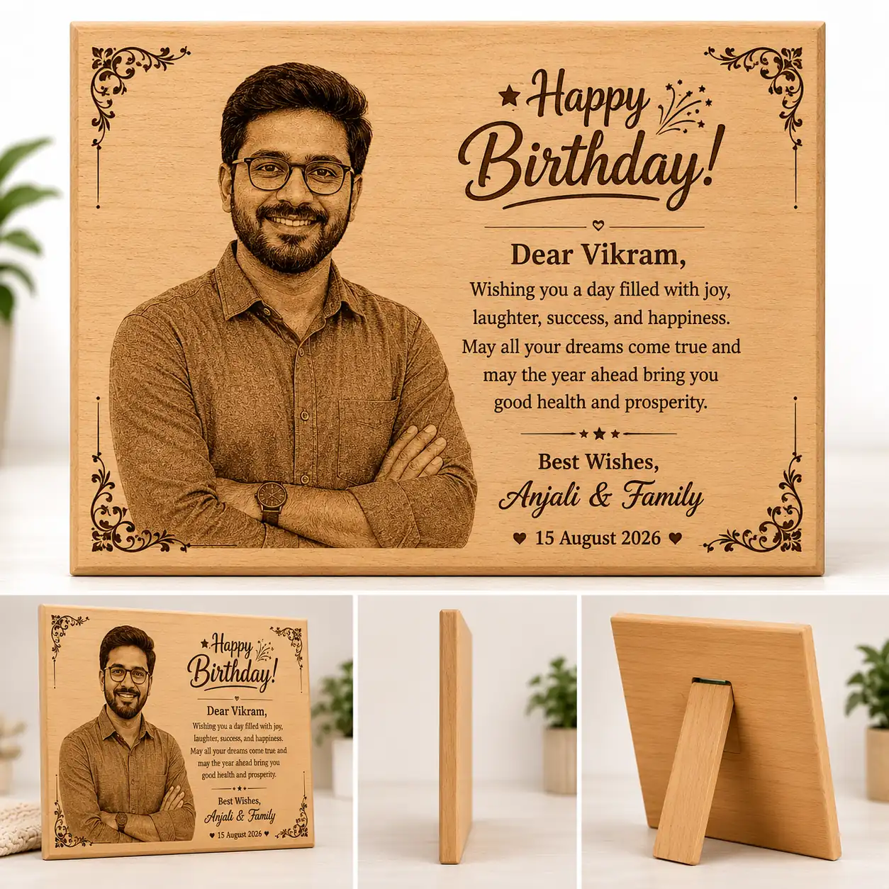 Laser-Engraved Wooden Plaque with Photo and Message - Image 2