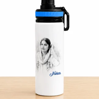 Personalized White Sipper Bottle with Black-and-White Printed Photo & Name