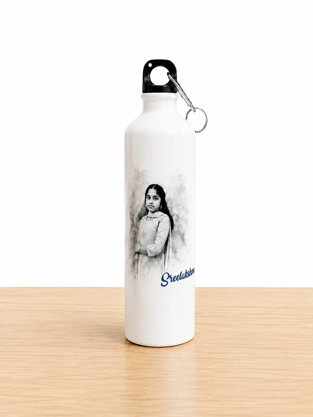 White Aluminum Sipper Bottle with Custom Photo Print & Personalized Name