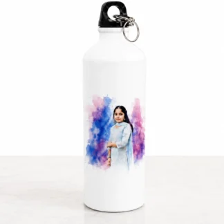 Personalized White Metal Bottle with Photo Print With Watercolor Effects