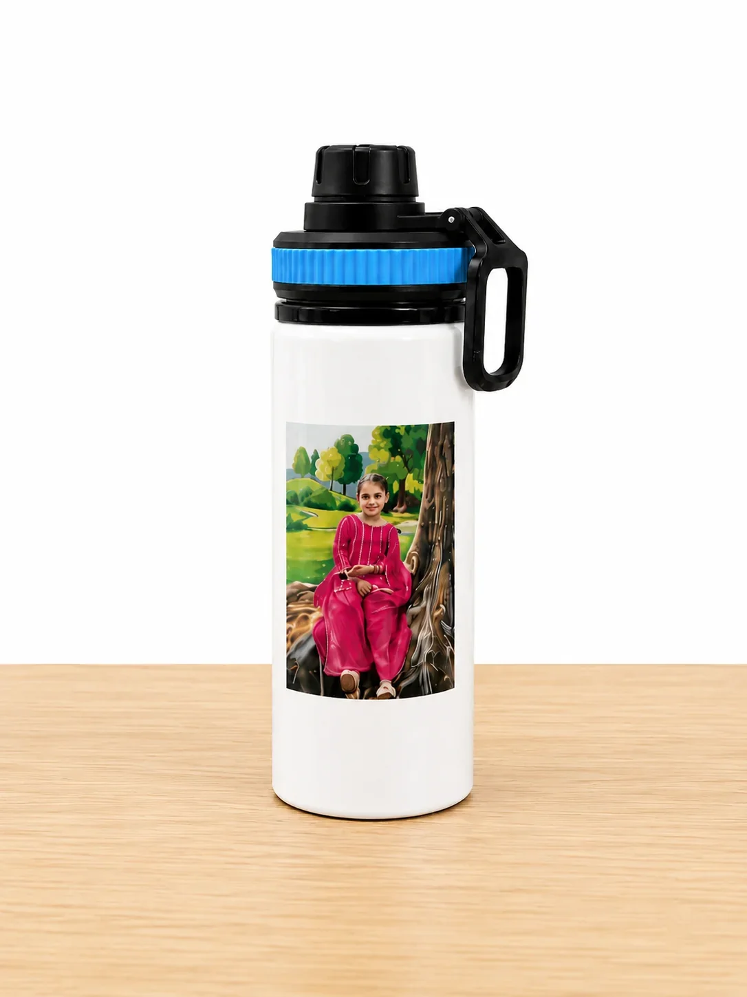 White Aluminum Bottle with Customizable Sublimation Print of a Photo