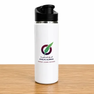 White Stainless Steel Water Bottle with Custom Logo and Text