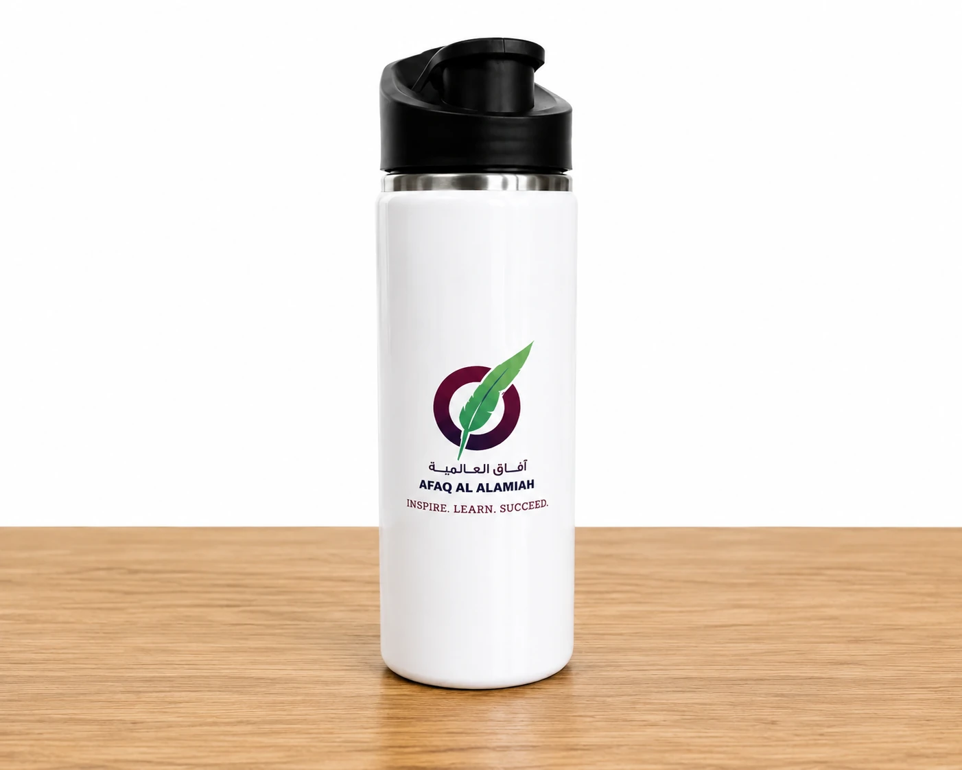 White Stainless Steel Water Bottle with Custom Logo and Text