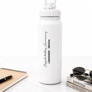 White Stainless Steel Water Bottle with Custom Engraving with Text