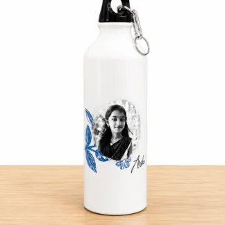 White Aluminum Sipper Bottle with Customizable Photo Design