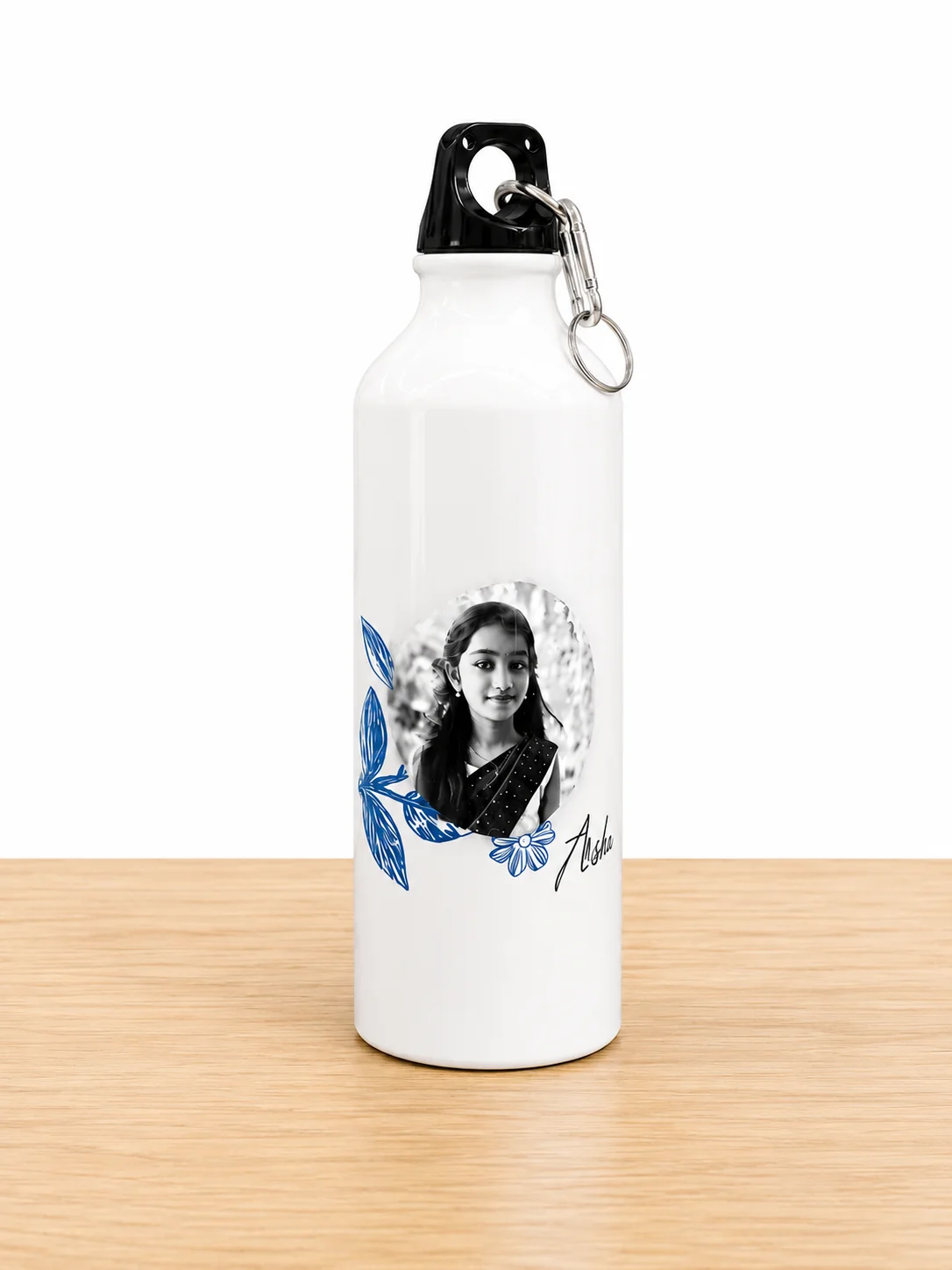White Aluminum Sipper Bottle with Customizable Photo Design
